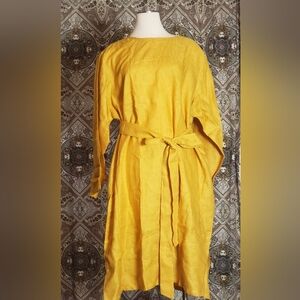 NWOT Linen Tunic with Kimono Sash, Mustard (3X)